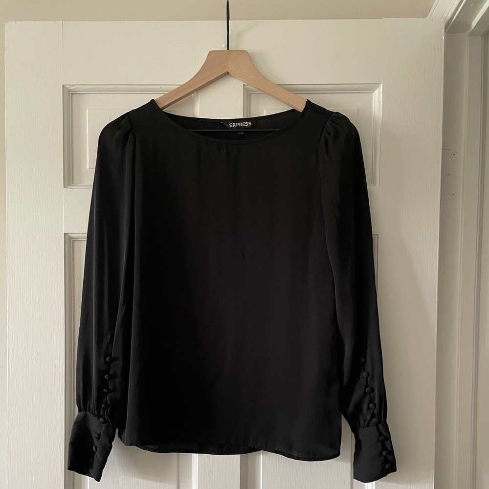 Puff Sleeve Button Cuff Blouse Black